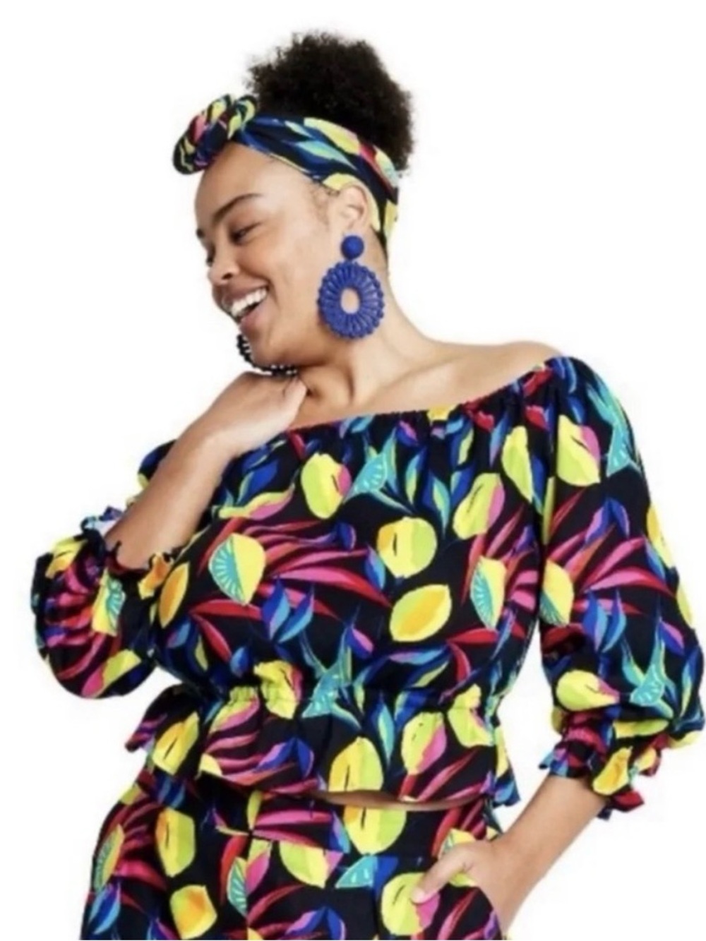 Tabitha Brown x Target Colorful‎ Off-Shoulder Women's Top XL Linen Blend